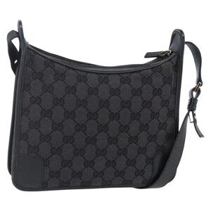 Authentic GUCCI GG Canvas Shoulder Bag Black Silver 001 4206